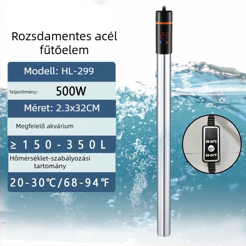 Rozsdamentes acél akváriumi fűtőkar, robbanásbiztos, automatikus hőmérséklet-szabályozás, 200W/300W, mini teknősfűtő