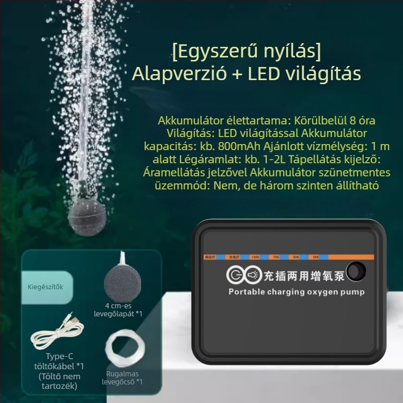 USB Hordozható oxigénpumpa LED-es világítással horgászathoz – kettős használat (Nem importált · Más régió · Határokon átívelő export: Igen)