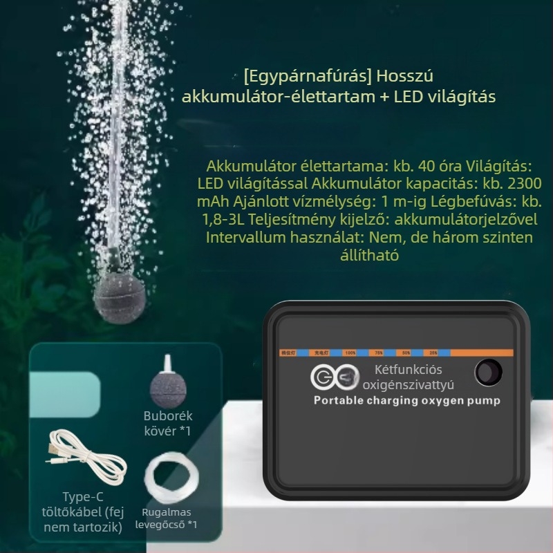 USB Hordozható oxigénpumpa LED-es világítással horgászathoz – kettős használat (Nem importált · Más régió · Határokon átívelő export: Igen)