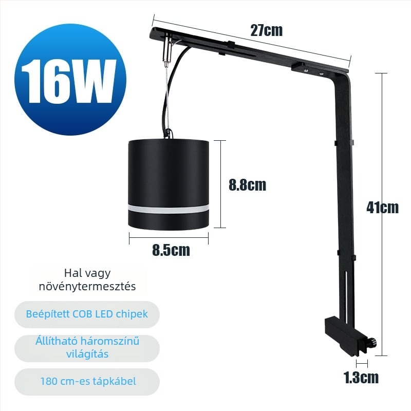 Yikeda LED akvárium klipszlámpa növényes akváriumhoz, alumíniumötvözet, 16W, növekedési világítás