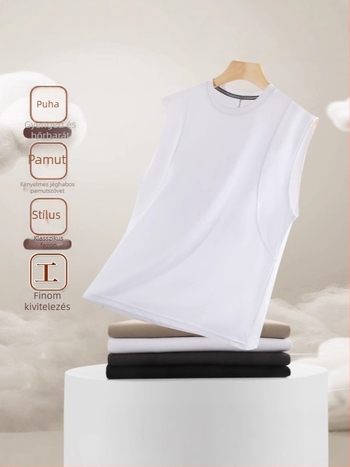 Szabad szabású ujj nélküli póló Ice cotton anyagból, egyszínű, logónyomás