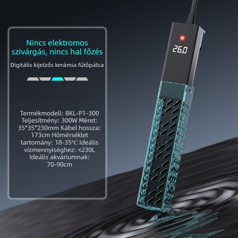Akvarisztikai kerámiás fűtőkar változó frekvenciával, automatikus hőmérséklet-szabályozás, pontos hőmérséklet-szabályozás; Teljesítmény 50–500W, Tömeg 428g, Modell sz2025071503