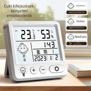 Szobai hőmérő digitális kijelzővel, YD-6887 modell, falra szerelhető, belső páratartalom és hőmérséklet szenzor