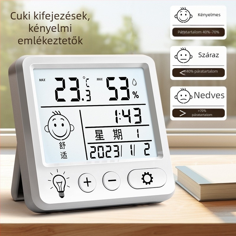Szobai hőmérő digitális kijelzővel, YD-6887 modell, falra szerelhető, belső páratartalom és hőmérséklet szenzor