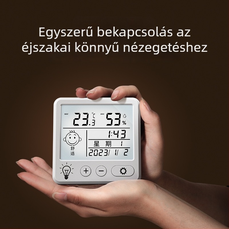 Szobai hőmérő digitális kijelzővel, YD-6887 modell, falra szerelhető, belső páratartalom és hőmérséklet szenzor