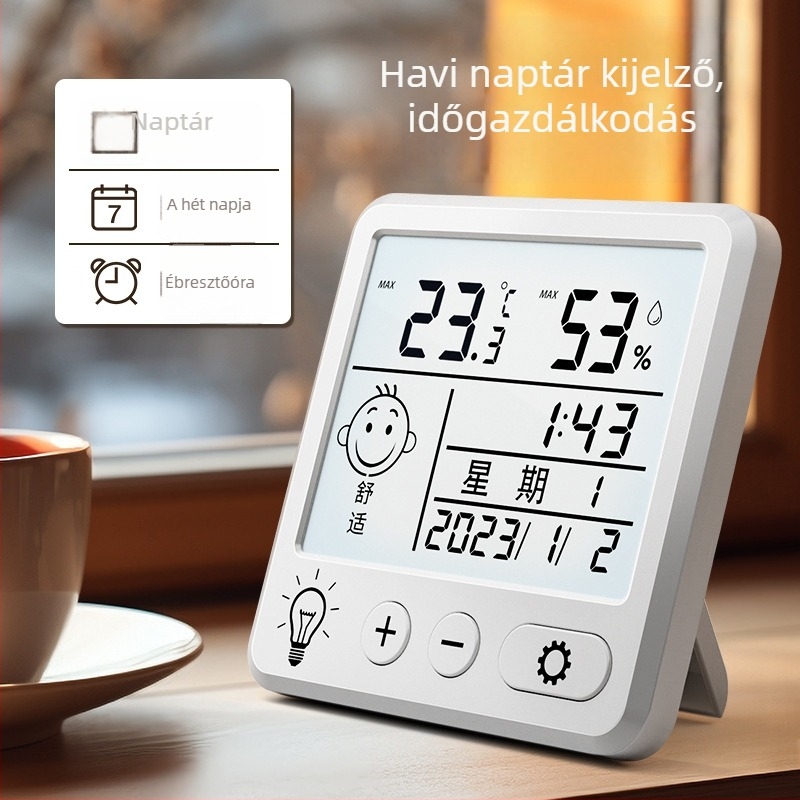 Szobai hőmérő digitális kijelzővel, YD-6887 modell, falra szerelhető, belső páratartalom és hőmérséklet szenzor