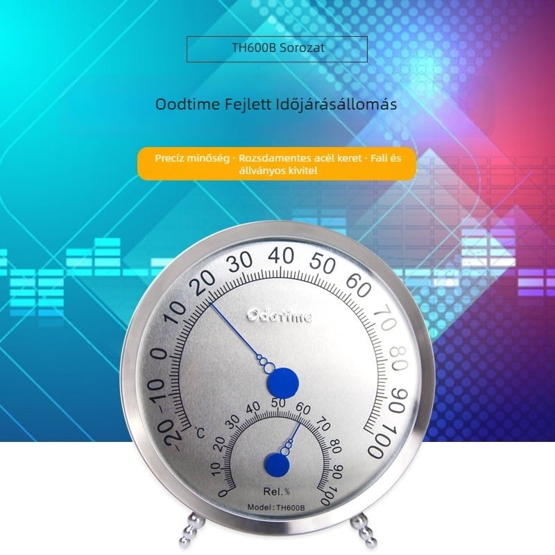 TH600B Hőmérő és higrométer, rozsdamentes acél, 0-100°C, Páratartalom pontossága 100%
