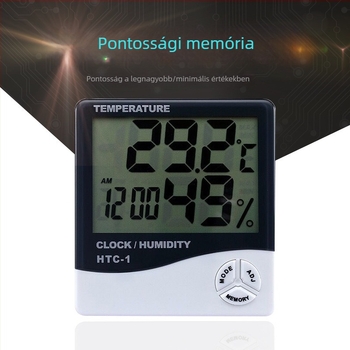 HTC-1 Digitális hőmérséklet- és páratartalom-mérő háztartási célú belső használatra, akkumulátoros