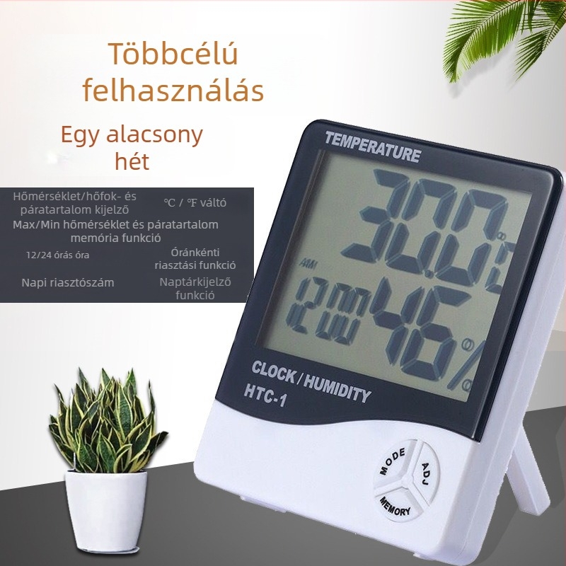 HTC-1 Digitális hőmérséklet- és páratartalom-mérő háztartási célú belső használatra, akkumulátoros
