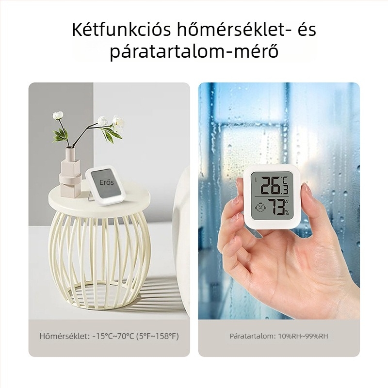 FaSoLa belső higrométer digitális kijelzővel — méri a hőmérsékletet és a páratartalmat, -10°C-tól +70°C-ig terjedelem, magas precizitás, alkalmas babaszobába