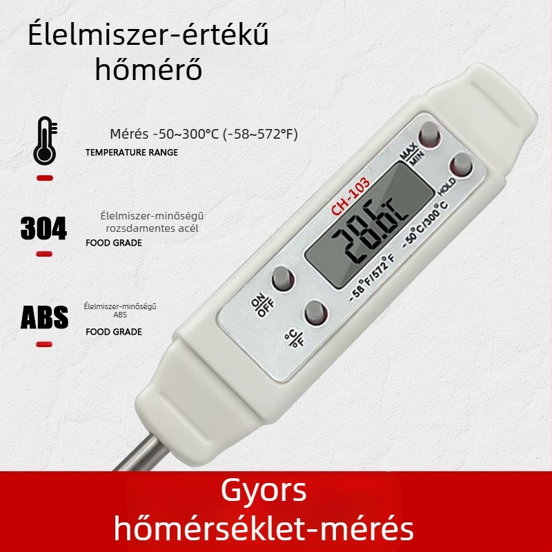 Élelmiszer-minőségű konyhai hőmérő szonda - olaj, tej és víz hőmérséklet mérésére, nagy pontosságú elektronikus sütőtermométer, 0.1°C felbontás