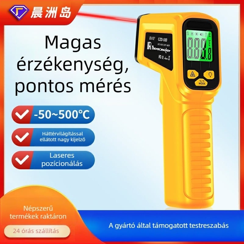 Kézi infravörös hőmérő ipari felhasználásra, 0,5 s válaszidő, 2×1,5 V-os elemmel