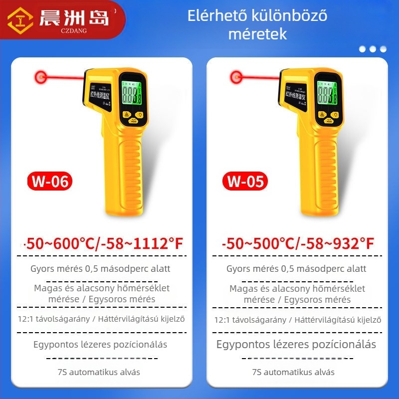 Kézi infravörös hőmérő ipari felhasználásra, 0,5 s válaszidő, 2×1,5 V-os elemmel
