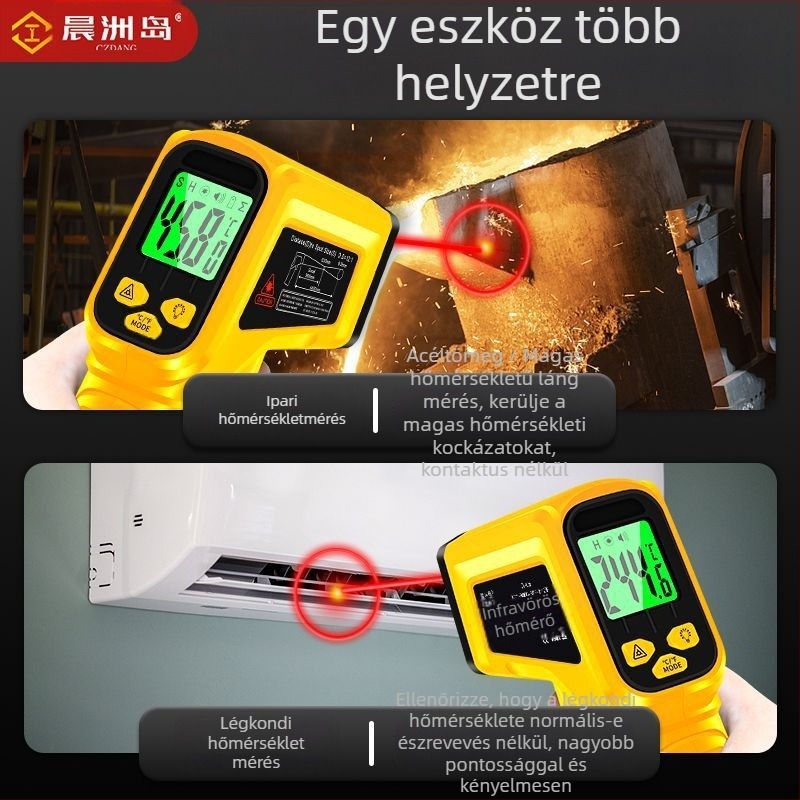 Kézi infravörös hőmérő ipari felhasználásra, 0,5 s válaszidő, 2×1,5 V-os elemmel