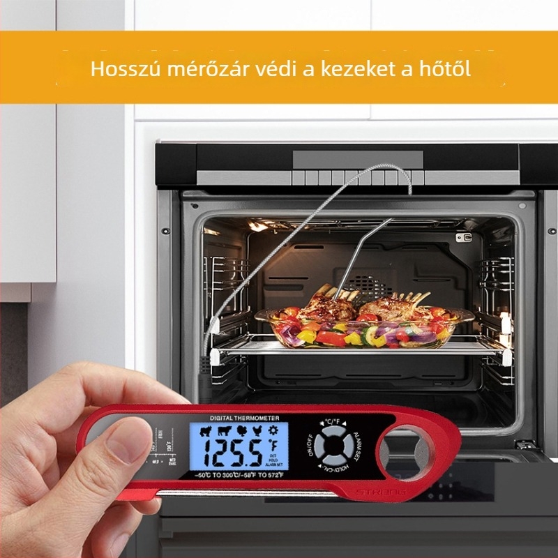 Összecsukható, vízálló élelmiszer-termométer dupla szenzorral grillsütőhöz, 0,1°C felbontású