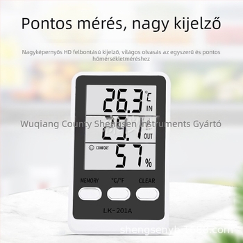 LK-201A elektronikus higrométer és kettős hőmérő hűtőhöz és akváriumhoz, vezetővel, 0,1°C felbontás, ±1,0°C hőmérséklethiba, ±5% RH, AAA elemről működik