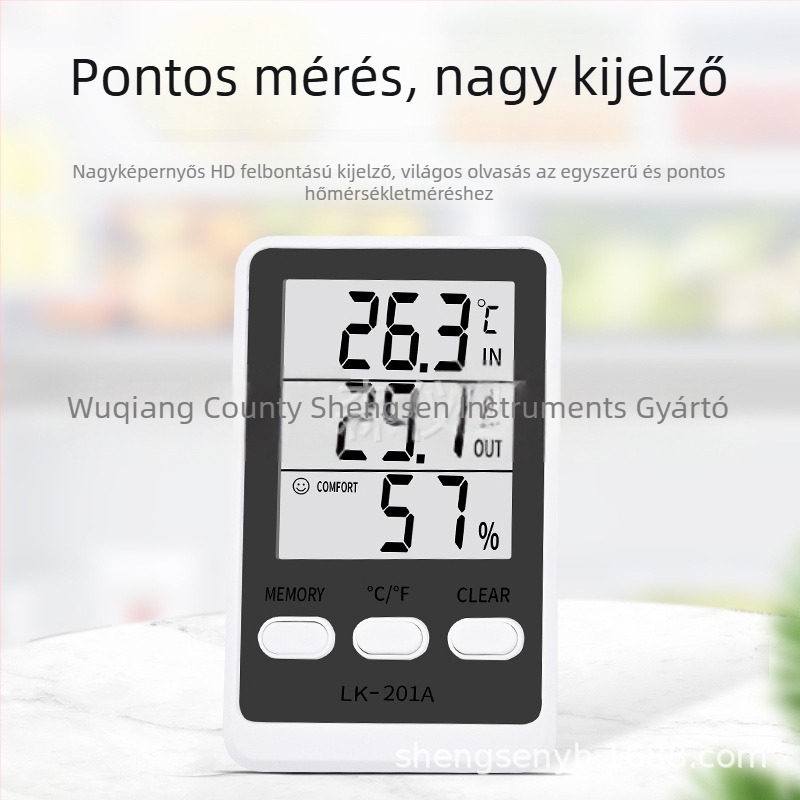 LK-201A elektronikus higrométer és kettős hőmérő hűtőhöz és akváriumhoz, vezetővel, 0,1°C felbontás, ±1,0°C hőmérséklethiba, ±5% RH, AAA elemről működik