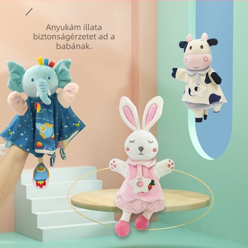 Kézre fogható plüss nyuszika babáknak, down cotton töltet, spandex ultra-soft plüss, 0–3 éves korosztály