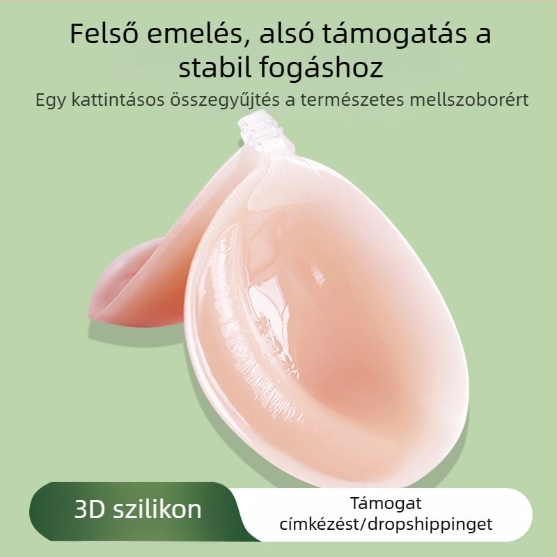 Szilikon melltartó vastagított 3D kosarakkal, előre záródó, levehető pántok, mellbimbóvédő, Push-Up Bandeau