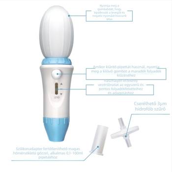 Állítható mikropipetta 0,1–100 ml, pontosság 0,1 ml, modell 0,1–100 ml, laboratóriumi használat