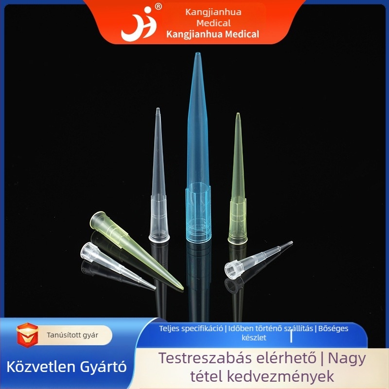 Folyadékátviteli pipettahegyek — egyszer használatosak; márka Kang Jian Hua; termékszám 13; 10 μL / 200 μL / 1 mL / 5 mL