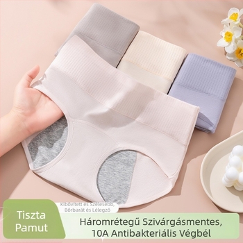Női menstruációs fehérnemű antibakteriális, 3 rétegű szivárgásmentes védelem, magas derekú; fő anyag 95% pamut, ágyék belső része 100% pamut