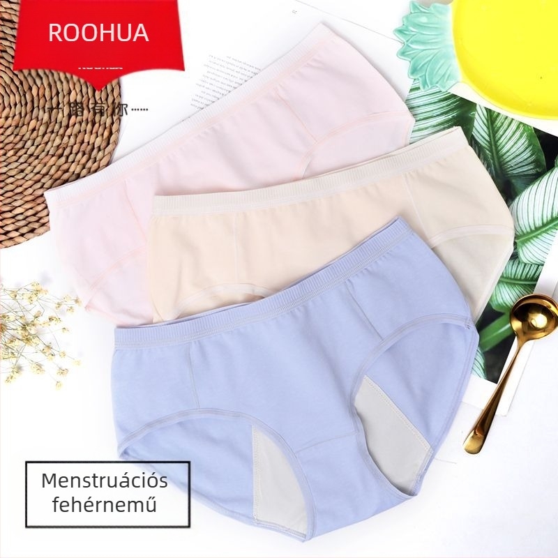 Női menstruációs fehérnemű, lélegző pamut, magas derekú, egyszínű mintázat
