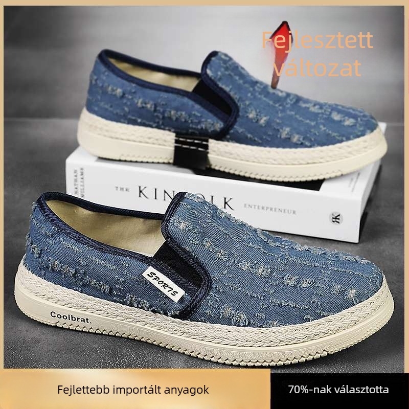 Férfi vászon tornacipő, lélegző, könnyű, kopásálló, fűzős, gumitalppal