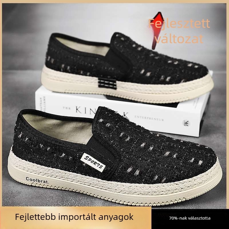 Férfi vászon tornacipő, lélegző, könnyű, kopásálló, fűzős, gumitalppal