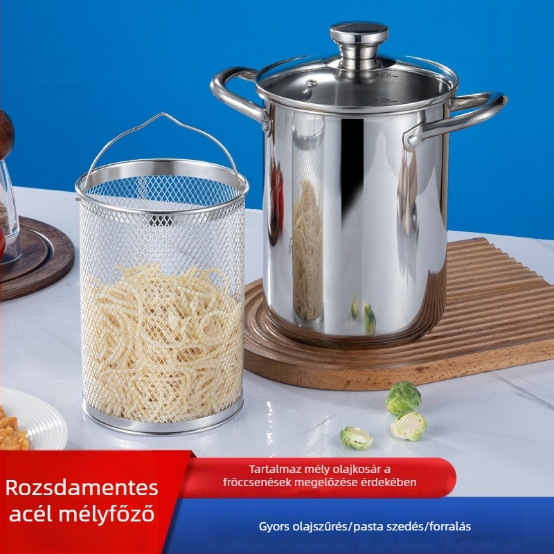 304 rozsdamentes acélból készült mély sütőedény — összetett aljzattal, többfunkciós konyhai edény általános tűzhelyhez