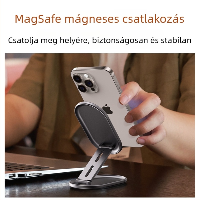 Asztali telefon­tartó mágneses összecsukható, hordozható, lengésálló (ötvözet)