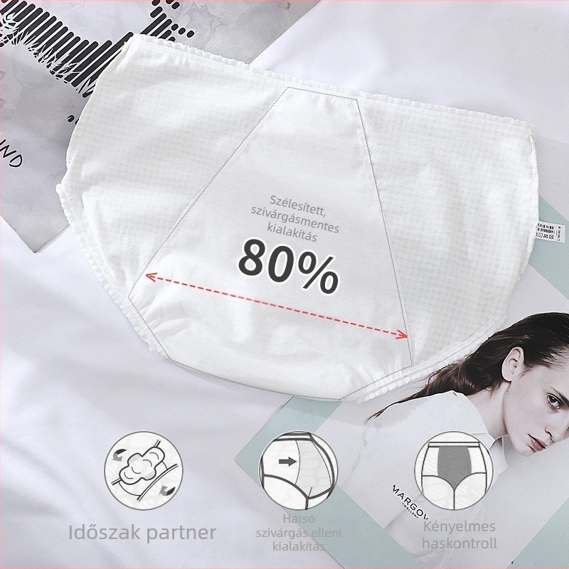 Női menstruációs fehérnemű középmagas derekú, 95% pamut, bélés 100% pamut, kockás mintázat, védelem a szivárgások ellen