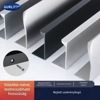 Fúrásmentes láthatatlan alumínium fogantyú fiókokhoz, cipősszekrényekhez és ruhásszekrényekhez — alumíniumötvözet, elektroplatolás, modern minimalist stílus