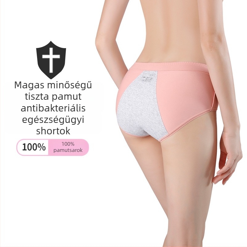 Női pamut alsónemű középmagas, légáteresztő, 100% pamutból, belső pamut a szeméremajkán, egyszínű, egyszerű szövés, fiziológiai funkció