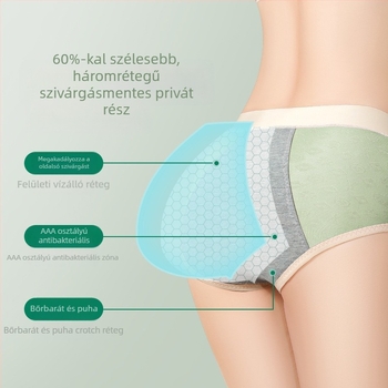 Női menstruációs alsónemű középmagas derekú, relief mintázat, grafén antibakteriális intim rész, viszkóz alapanyag.