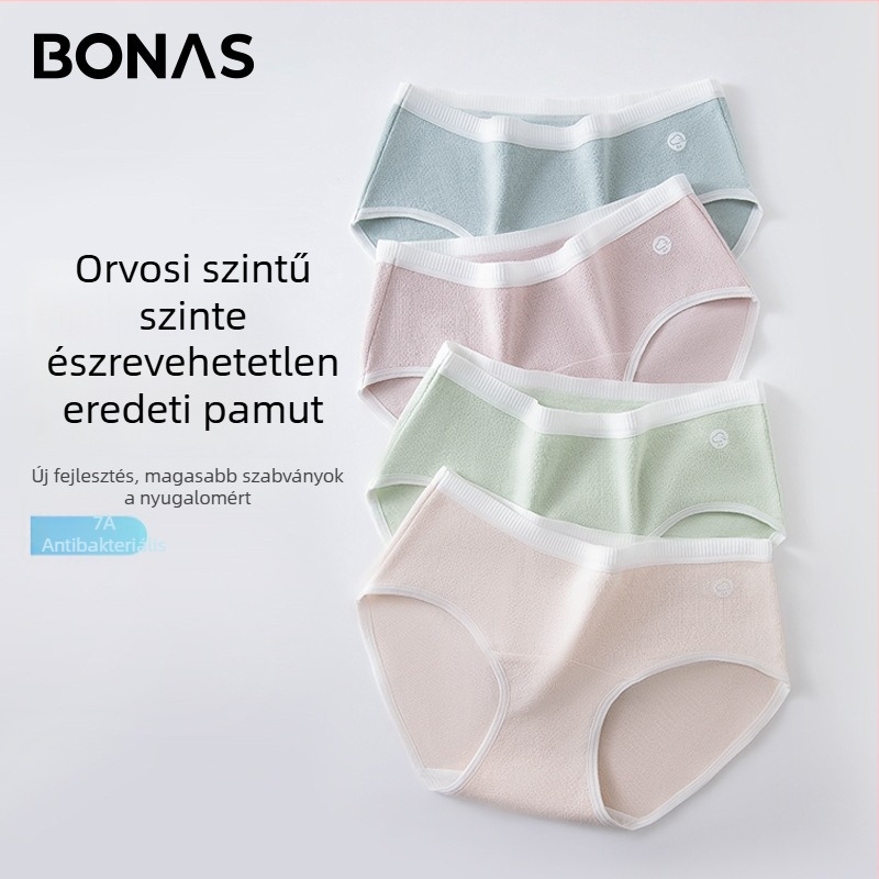 Bonas női pamut antibakteriális varrás nélküli bugyi, hosszított ágyékkal, orvosi minőségű pamut, A osztály
