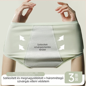 Női pamut menstruációs fehérnemű antibakteriális védelemmel – középmagas derekú, fő anyag 95% pamut, ágyéktáj 100% pamut, egyszínű mintázat, légáteresztő
