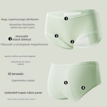 Női pamut menstruációs fehérnemű antibakteriális védelemmel – középmagas derekú, fő anyag 95% pamut, ágyéktáj 100% pamut, egyszínű mintázat, légáteresztő