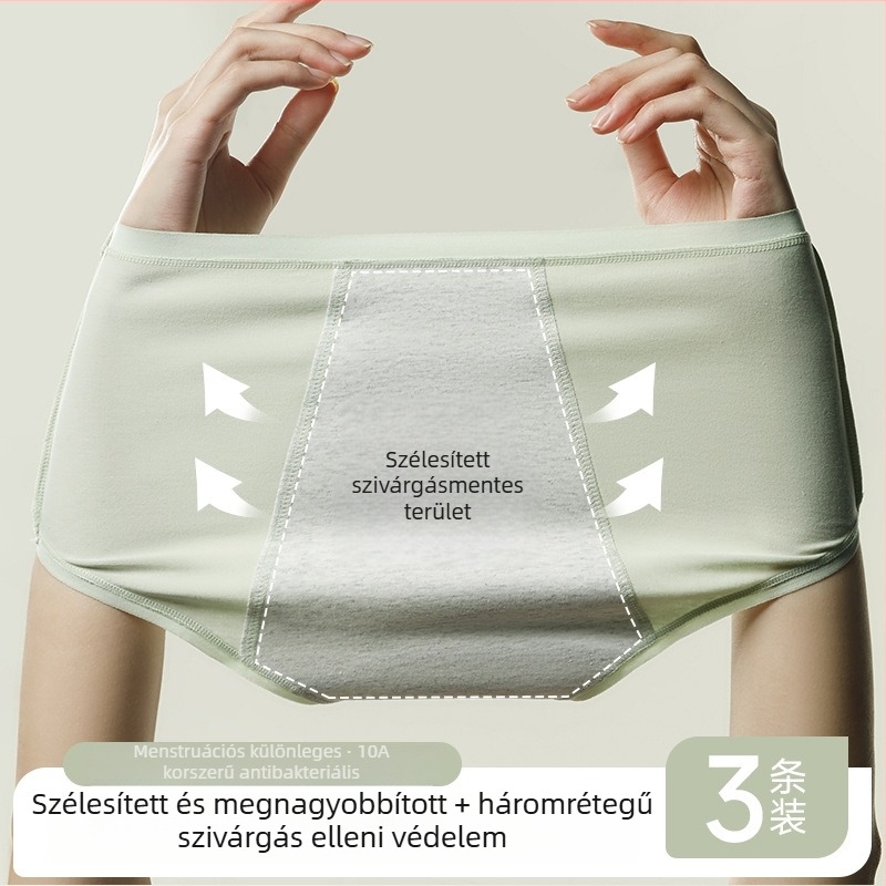 Női pamut menstruációs fehérnemű antibakteriális védelemmel – középmagas derekú, fő anyag 95% pamut, ágyéktáj 100% pamut, egyszínű mintázat, légáteresztő