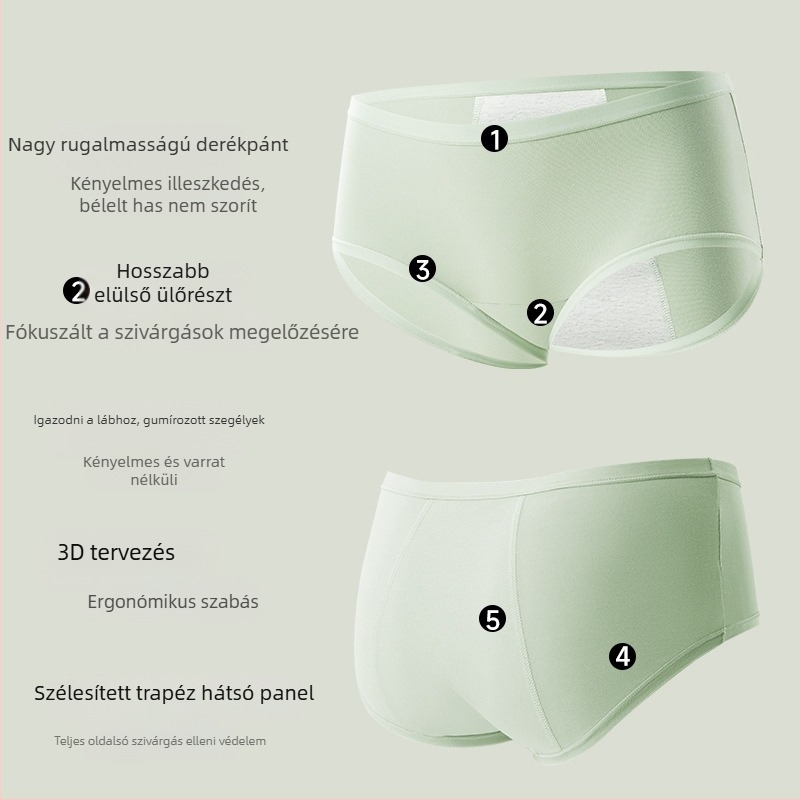 Női pamut menstruációs fehérnemű antibakteriális védelemmel – középmagas derekú, fő anyag 95% pamut, ágyéktáj 100% pamut, egyszínű mintázat, légáteresztő