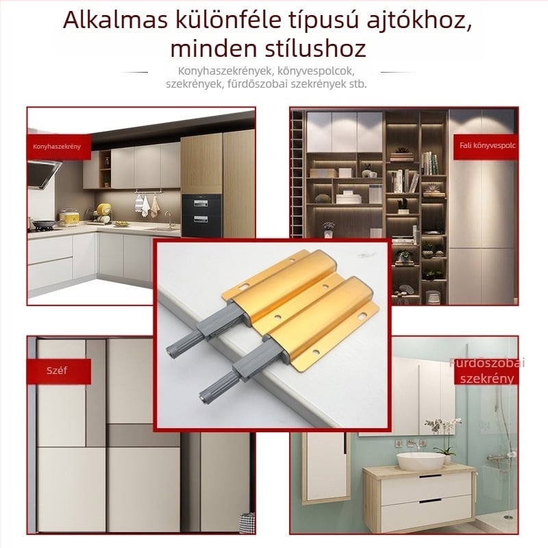 Alumínium ötvözet visszahúzó mechanizmus szekrényajtókhoz és gardróbokhoz – fogantyú nélküli, önzáró mechanizmus, elektroplattolt felülettel