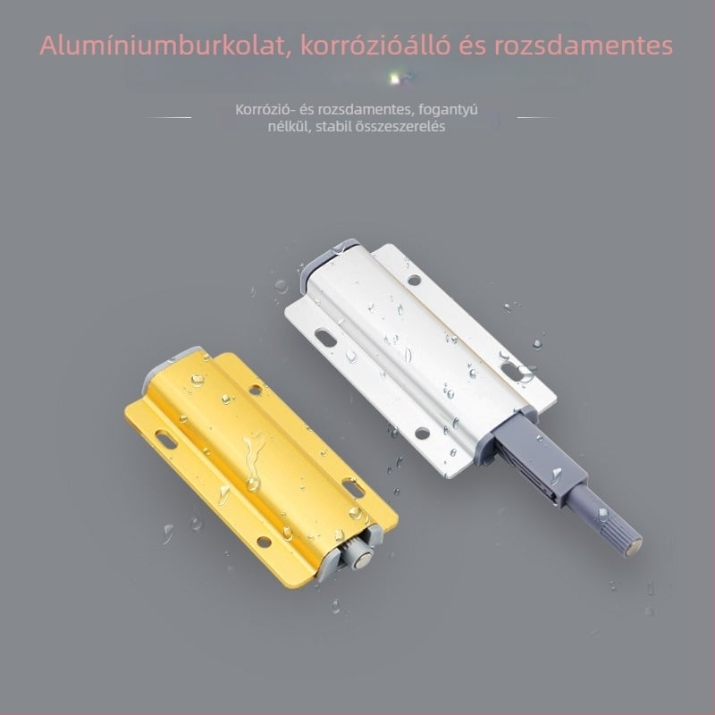 Alumínium ötvözet visszahúzó mechanizmus szekrényajtókhoz és gardróbokhoz – fogantyú nélküli, önzáró mechanizmus, elektroplattolt felülettel