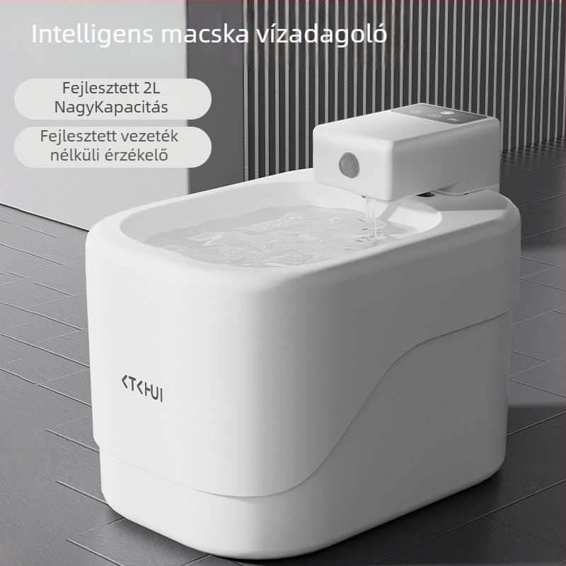 Macska- és kutya vízadagoló intelligens szenzorral, csendes szűrővel, automatikus vízellátás, levehető kialakítás, alkalmazás támogatás