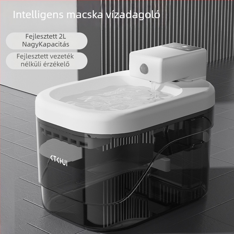 Macska- és kutya vízadagoló intelligens szenzorral, csendes szűrővel, automatikus vízellátás, levehető kialakítás, alkalmazás támogatás