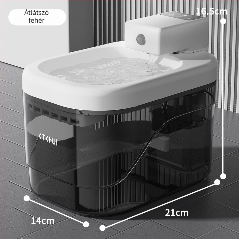 Macska- és kutya vízadagoló intelligens szenzorral, csendes szűrővel, automatikus vízellátás, levehető kialakítás, alkalmazás támogatás