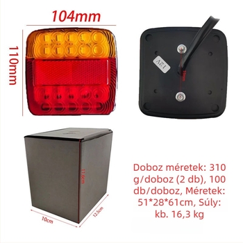 LED hátsó lámpa, piros-sárga két színű, T15 modell, 12V, 3W, 6000K