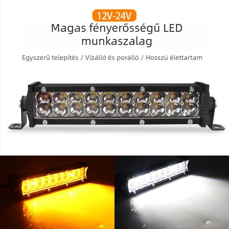 LED munka reflektor 20 LED-del, kétsoros csík, alumínium ötvözet, 12–24V, IP67, modell motor271