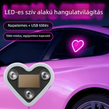 Autó belső atmoszferikus LED fény a C-oszlophoz, háromszög alakú szívFormájú fény, vezeték nélküli neonhatás, ABS anyag, 0,5 W, 5 V, szívócsésze rögzítés, univerzális illeszkedés