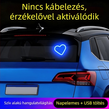 Autó belső atmoszferikus LED fény a C-oszlophoz, háromszög alakú szívFormájú fény, vezeték nélküli neonhatás, ABS anyag, 0,5 W, 5 V, szívócsésze rögzítés, univerzális illeszkedés