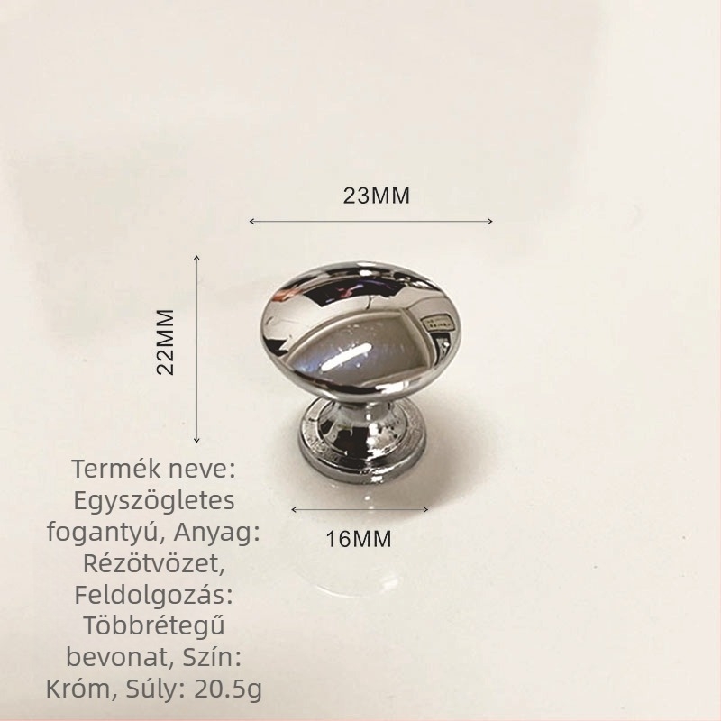 Bútorfogantyú - alumínium- és cinkötvözetből, gomba alakú, kerek forma, egyetlen furattal, modell KY-811, elektroplakálás